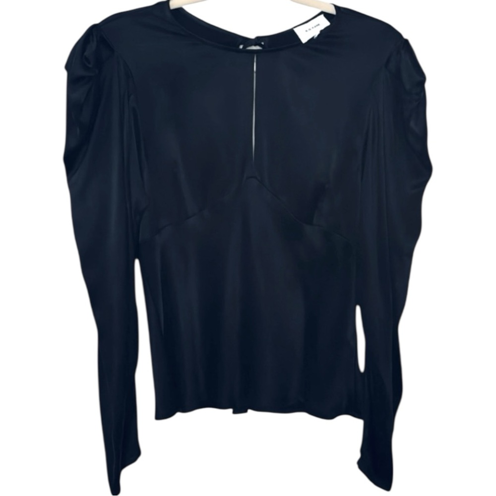 R.G. Kane Liquid Keyhole Neck Back Tie Blouse Black Size Small